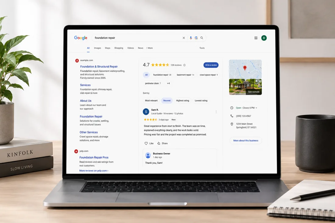 Google reviews and search data treated as structured, attributable research evidence