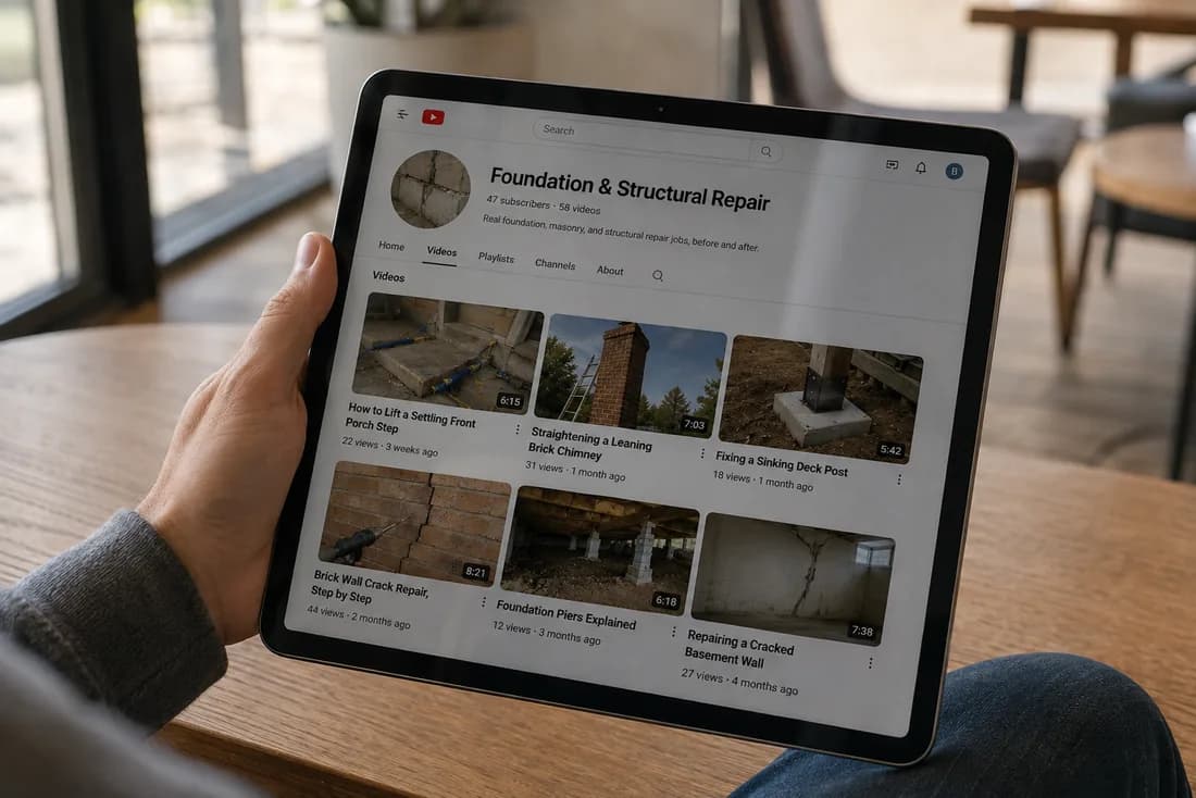 A business's own YouTube video history, cross-referenced against its service list