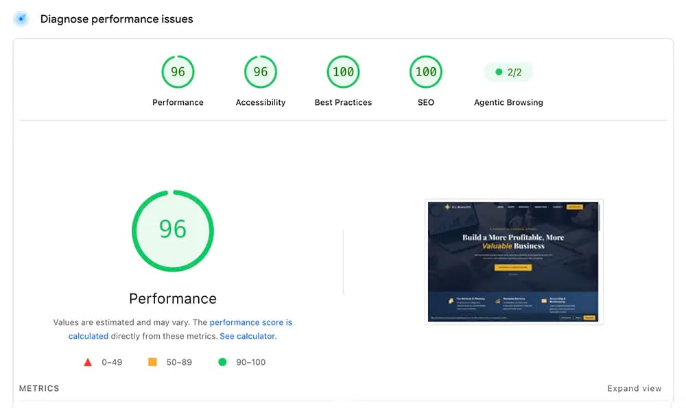WordPress vs. Next.js PageSpeed Insights comparison — after